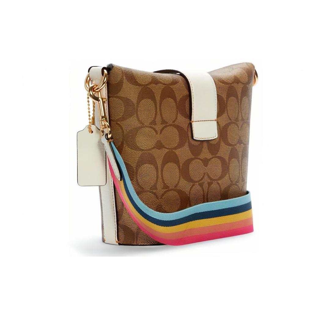 Coach X Peanuts Snoopy Addie 18 Snoopy Print Cartoon Patchwork Canvas And Leather Crossbody Bag Women Crossbody Bag Khaki Rainbow C4113-IMLOT