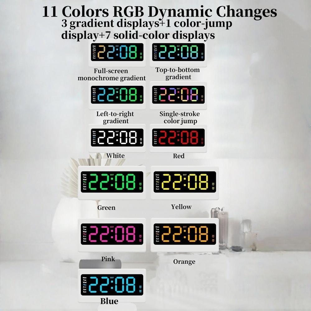 Remote Control Large Digital Wall Clock with 9 Colors Mood Light 2 Alarm Timer Table Clock 12/24H 10 Levels Brightness LED Clock