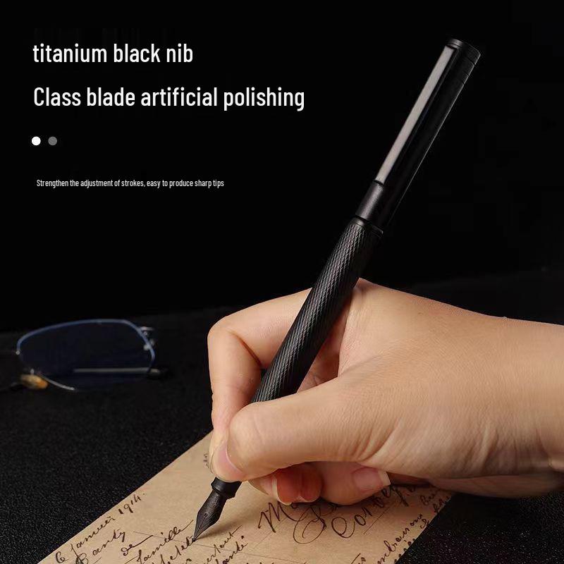 Penna Stilografica Metallizzata Serie Ufficio con Cartuccia d'Inchiostro - Regalo per Calligrafia e Scrittura Studenti, Nome Incidibile