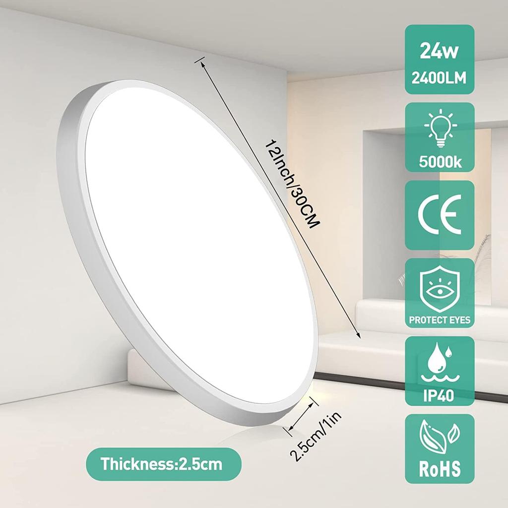 Motion Sensor Ceiling Light Wired - 12 Inch Motion Activated Flush Mount Lighting Fixture - 24W LED Ceiling Light for Closet, Hallway, Porch,