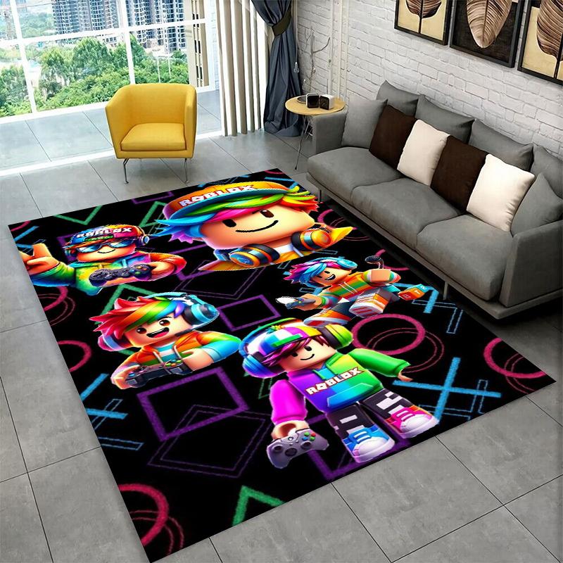 Classic Cartoon R-Robloxs Game Non-Slip Area Rug for Living Room,Bedroom,Playroom,Soft Carpet Floor Mat Home Decor Rug Kids Room