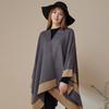 Women's European & American Double-Sided Solid Color Cape Shawl with Striped Edge