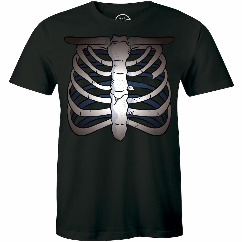 Broken Rib Cage Chest Bone Men s T shirt Skeleton Halloween Xray Party Costume L