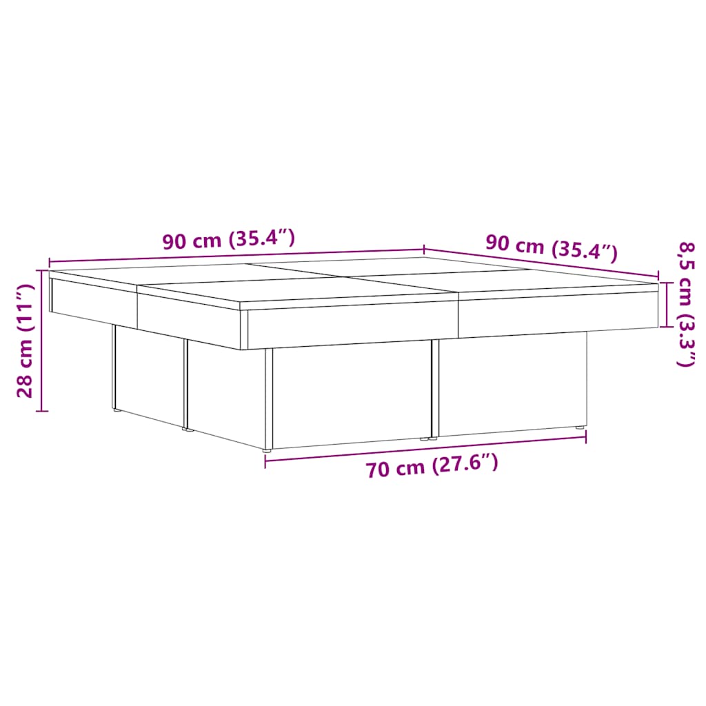  Coffee Table, Old Wood, 90x90x28 Cm, Chipboard