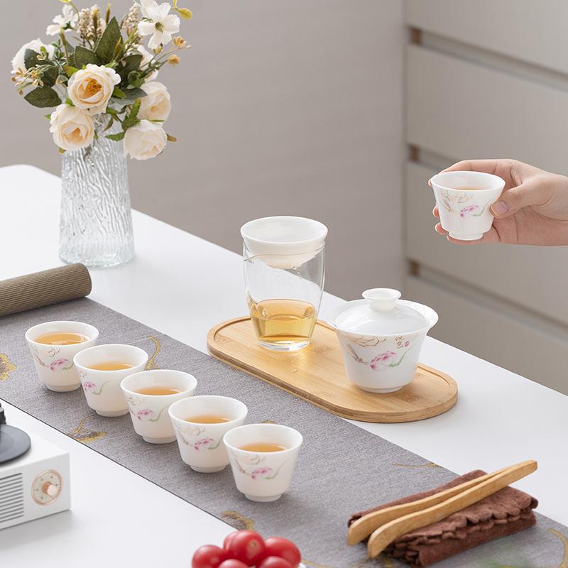 White Suet Jade Porcelain Travel Tea Set Business Company Mid-Autumn Festival Gifts