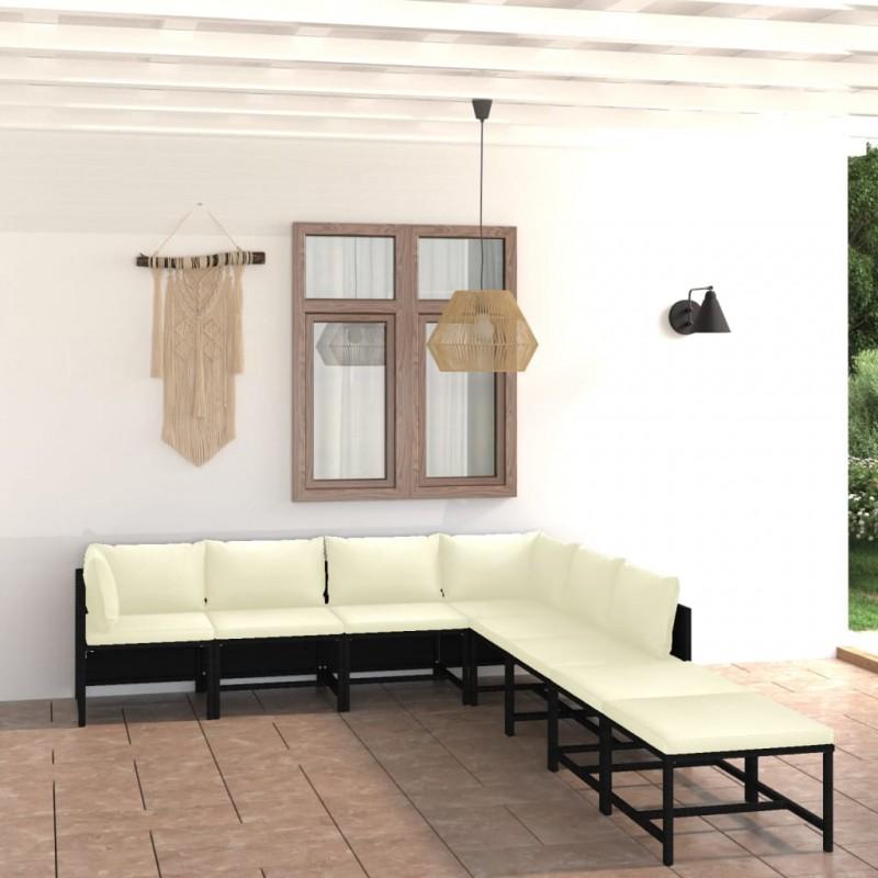 Día y Noche - Día y Noche Set de muebles de jardín 8 pzas y cojines ratán sintético negro