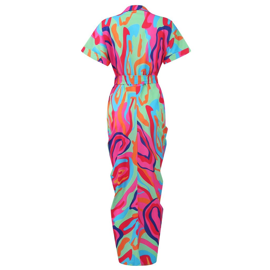 Lässiges, lockeres Damen-Hemdkleid mit V-Ausschnitt und Knopfdruck, langes Hemdkleid