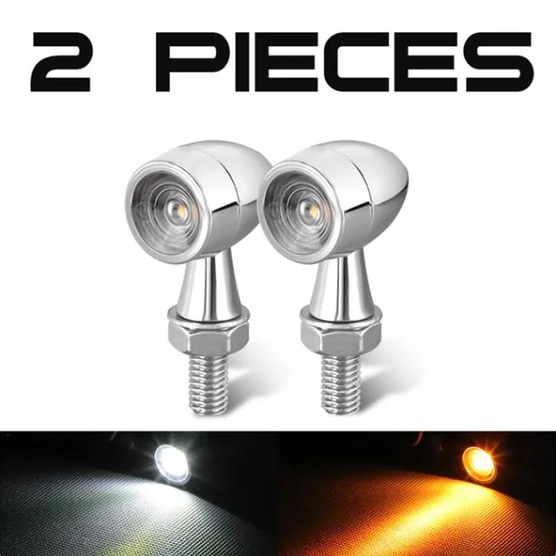 Motorcycle LED Turn Signal Light Chrome Bullet Moto Led Brake Stop Lights 8mm 12V Mini Signal Lamp For Honda Yamaha Cafe Racer