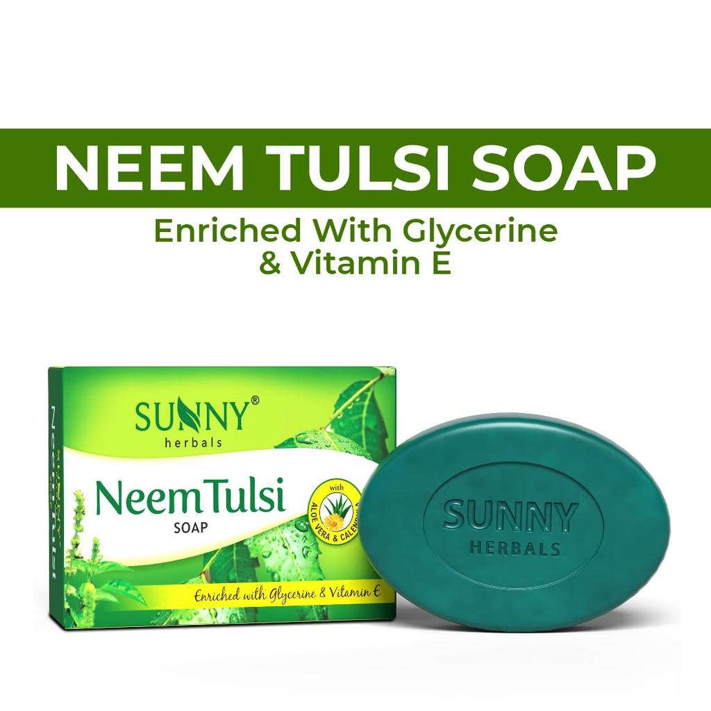 Sunny Herbals Neem & Tulsi Soap 75 gm Pack of 6 | Deep Cleansing, Oil Control, Gentle Herbal Skincare