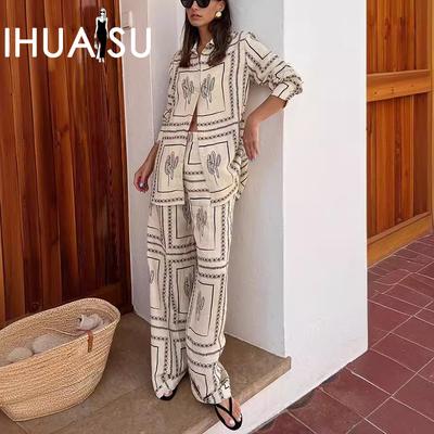 Printed Long Sleeve Shirt + Trousers Two Sets of Home Wear