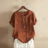 2024 Women's European & American Fashion Short Sleeve Casual Cotton Linen Top with Button Detail