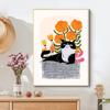Canvas Painting Cute Black Cat with Flowers Wall Art Animal Poster Flower Print for Living Room Home Decor Unframed