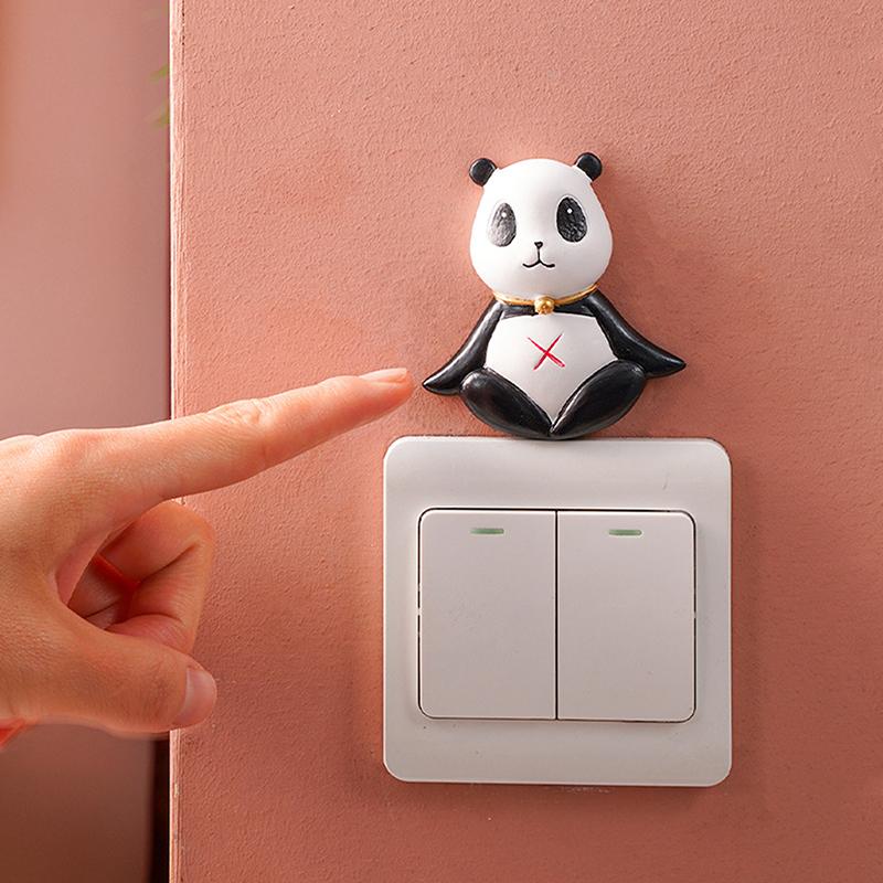Adorable Light Switch Decoration Resin Girl Panda Figurine Self-Adhesive Detachable Wall Sticker Switch Ornament Home Decor