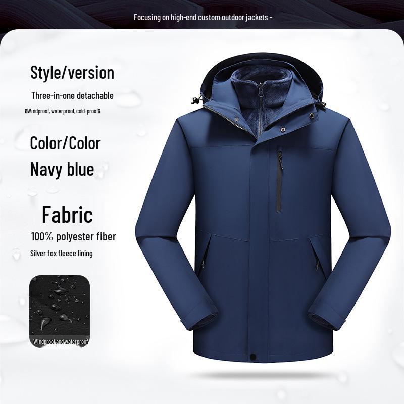 Men's Custom Three-in-One Mountain Climbing Suit for Autumn/Winter with Velvet and Logo Print