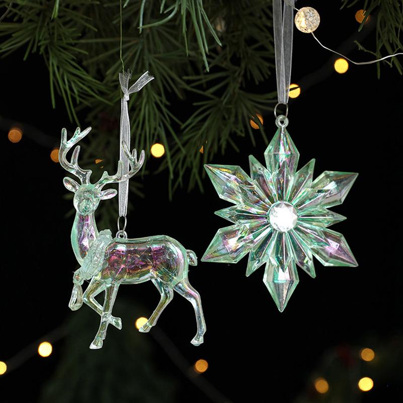 Schneeflocke Elch Weihnachtsbaum Hängeanhänger Transparentes Acryl Neujahrsornamente Frohe Weihnachten Dekorationen Navidad 2025