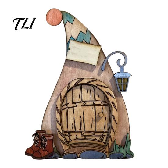 Miniature Mushroom Wood Crafts Wooden Fairy Door Decor, 2D Gnome Elf Ornament, Bunny Hand Fantasy Storybook Style Props Painted Craft,