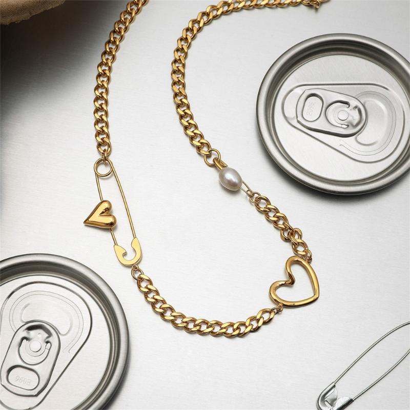 Adjustable Stainless Steel Paper Clip Inspired Heart Necklace For Women Fashion Jewelry Daily Wear Collarbone Chain