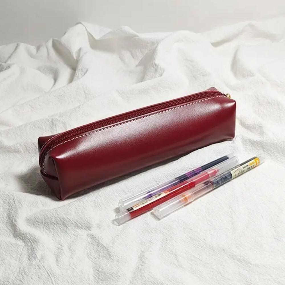 Portable Stationery Box Solid Color Pen Bag Trendy Pencil Case  School Office Use