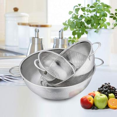 Stainless Steel Drain Basket Colander Fruit Rice Vegetable Washing Basket Strainer Drainer with Handle Kitchen Storage Tools