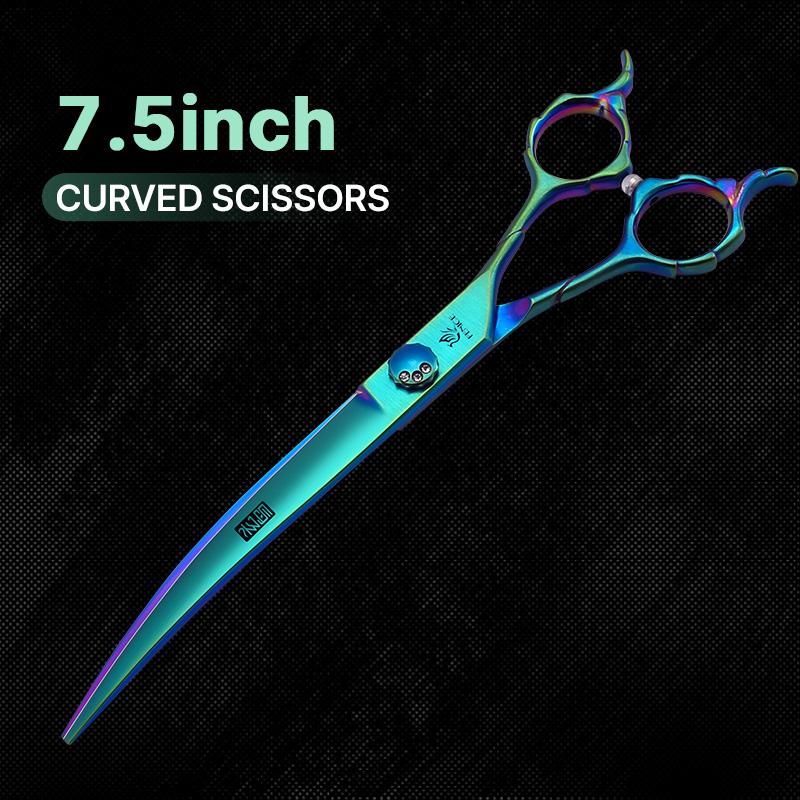 Fenice High-grade 7.0/7.5 inch JP440C Fluorescent Green Pet Grooming Scissors Shears Cutting&Curved&Thinner Set for Dog Groomer