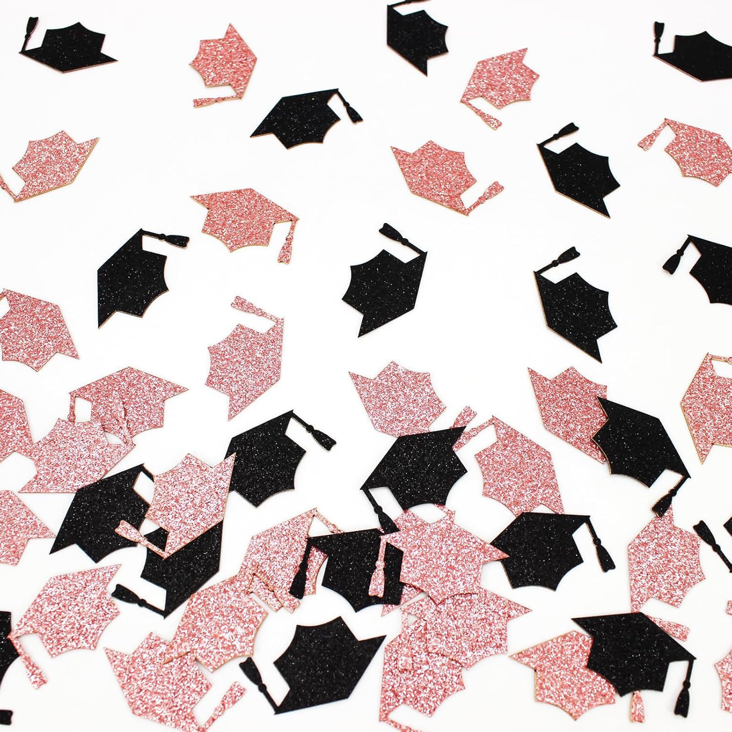 200PC Black Rose Gold Grad Cap Graduation Confetti for Table Glitter Graduation Hat Table Scatter for Class of 2026 Grad Party Decorations Black Rose Gold Glitter
