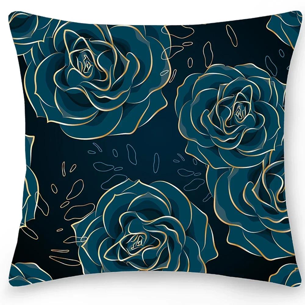Home Pillowcase Car Sofa Cushion Cover Decor Luxurious Big Flower Printed Double Sided
