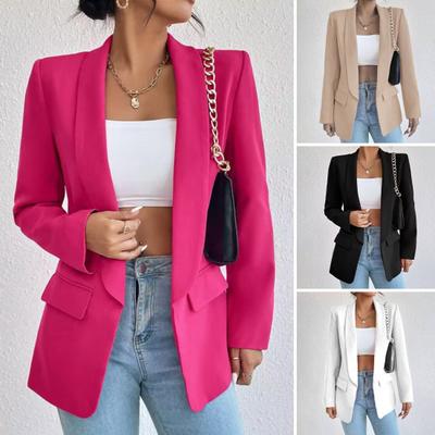 Women Suit Coat Spring Autumn Solid Color Business Suit Coat Lapel Long Sleeve Flap Pockets Open Front Suit Jacket