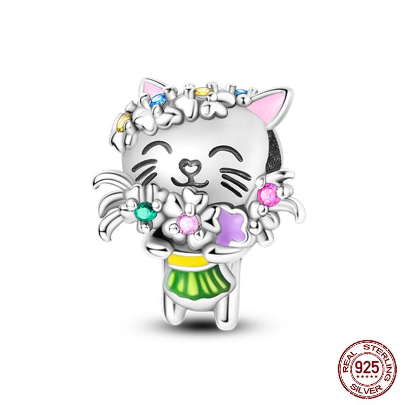 Real Copper Pink Rabbit Cat Dog Animal Charms Beads Fit Qikaola Original Bracelets Diy Birthday Jewelry Making