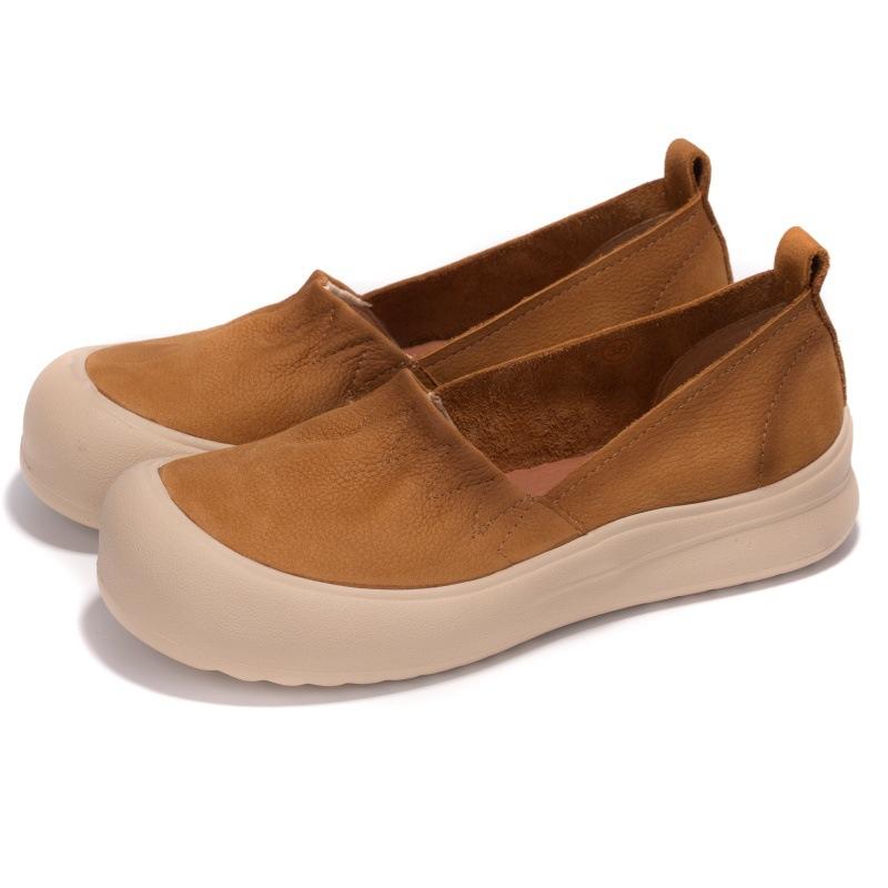 The First Layer of Cowhide Retro Single Shoes Women's New Shoes, One Pedal Soft-soled Women's Shoes, Genuine Leather Thick-soled White Shoes