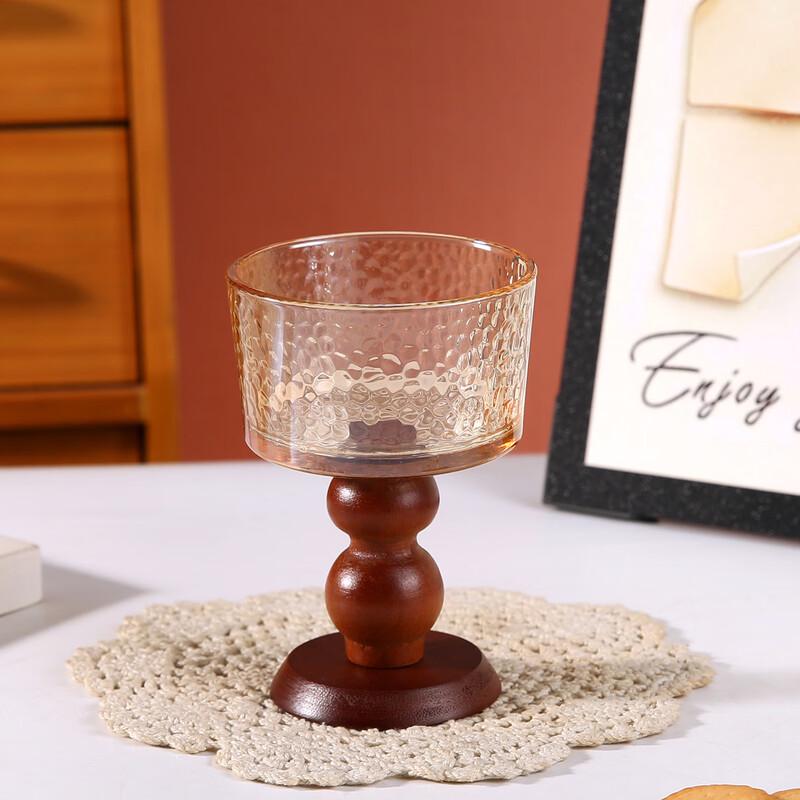 Французская винтажная янтарная стеклянная чаша подсвечник