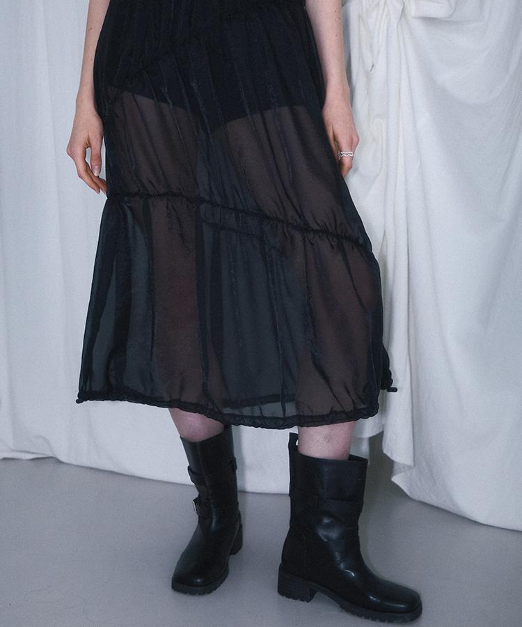 Rose Franz Sheer Layered Shirring Dress [Black]