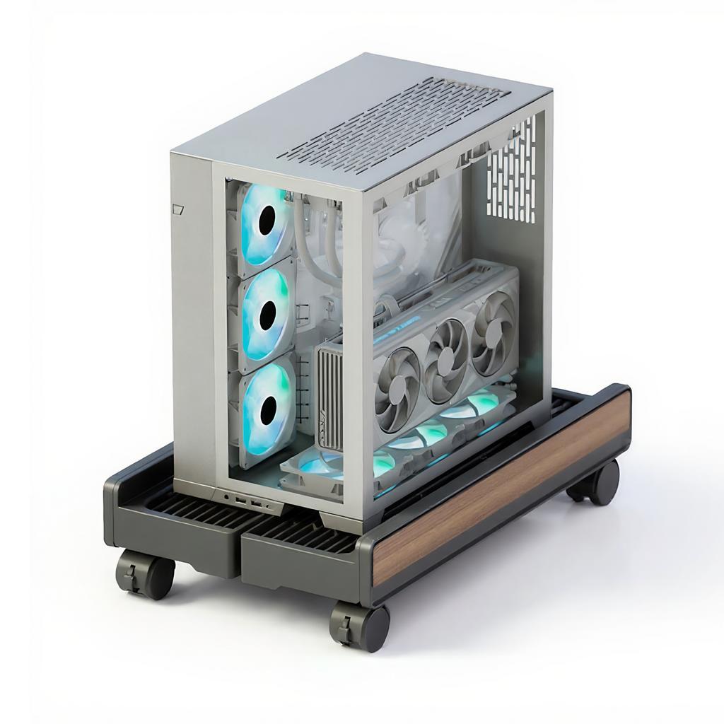 Adjustable Mobile CPU Stand with Locking Caster Wheels Computer Mobile Cart Holder for Office Gamers and Students