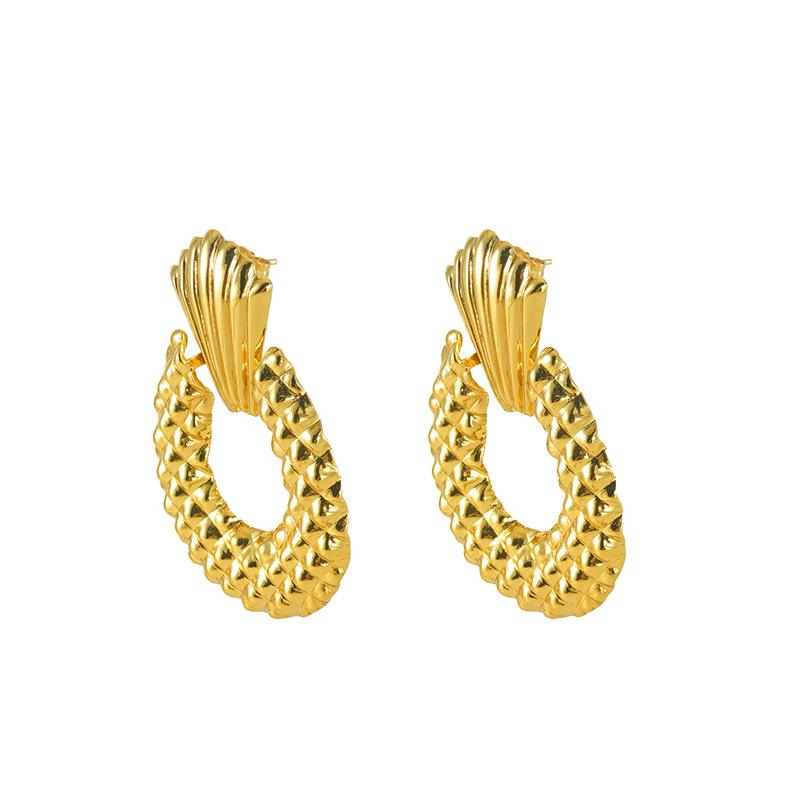 New earrings creative hollow pineapple water drop stud earrings, earrings, matte texture cold stainless steel earrings