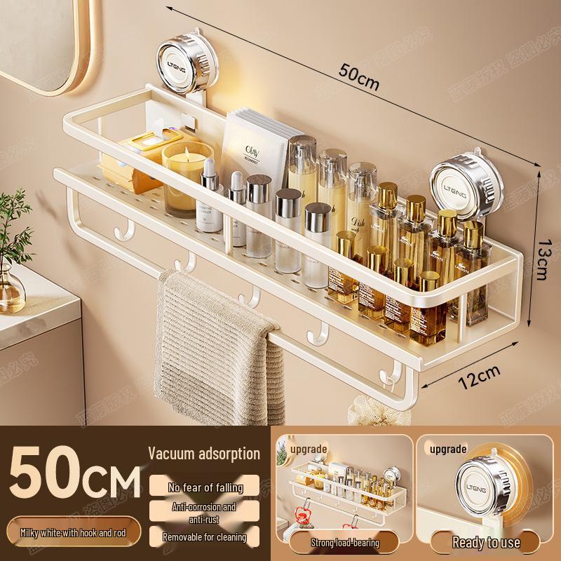 Wall-Mounted Aluminum Suction Cup Towel Rack & Bathroom Storage Shelf