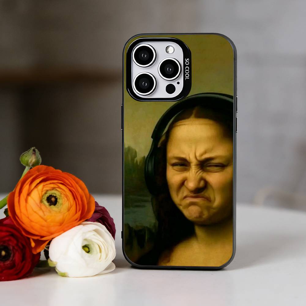 Een belachelijke Mona Lisa meme Telefoonhoesje Voor iPhone 17,16,15,14,13,12,11 Plus,Pro Max,XS,Kleurrijk Zilveren Telefoonhoesje Funda Cover