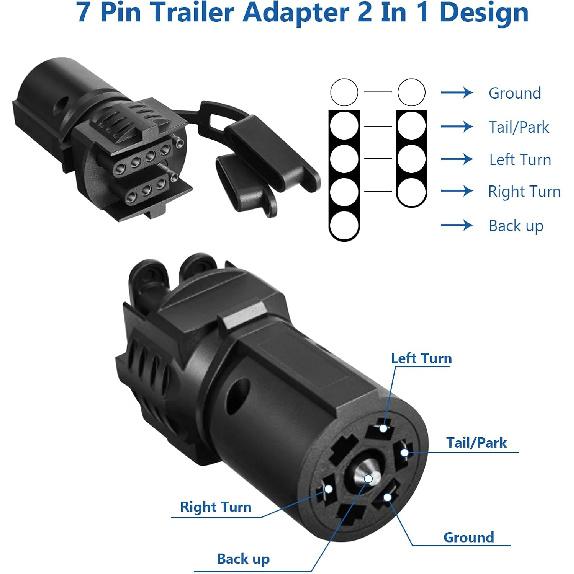 Trailer Plug Adapter 7 Way Round To 4 And 5 Flat Blade Trailer Connector Plug,7 To 5 Pin And 4 Pin Trailer Plug Adaptor 2-In-1 Design