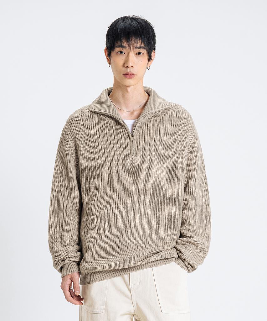 LEMAIN SECOND Oversized Voluminous Washable Half-Zip Hacci Knit [Beige]