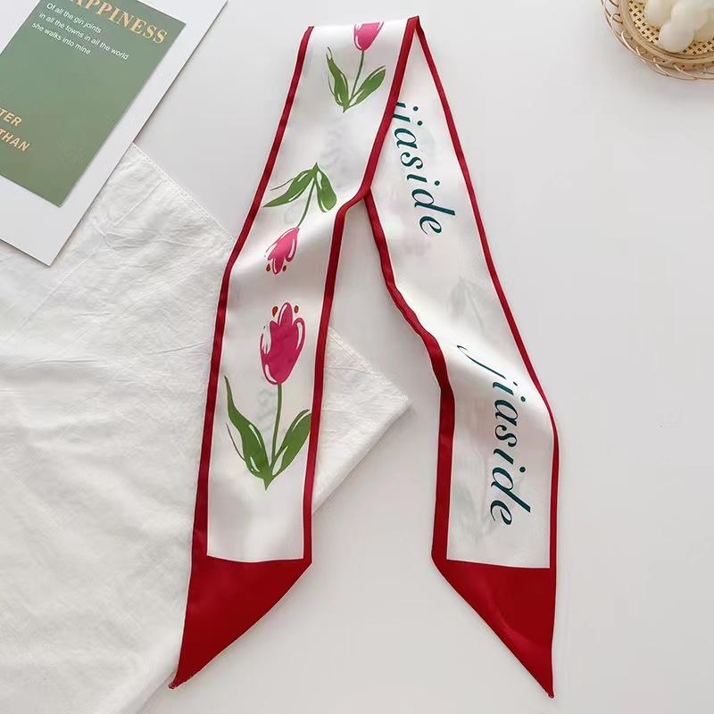 Small White And Tender Green Silk Scarf For Women, Thin Streamer, Headband, Hair Tie, Bag Decoration Long