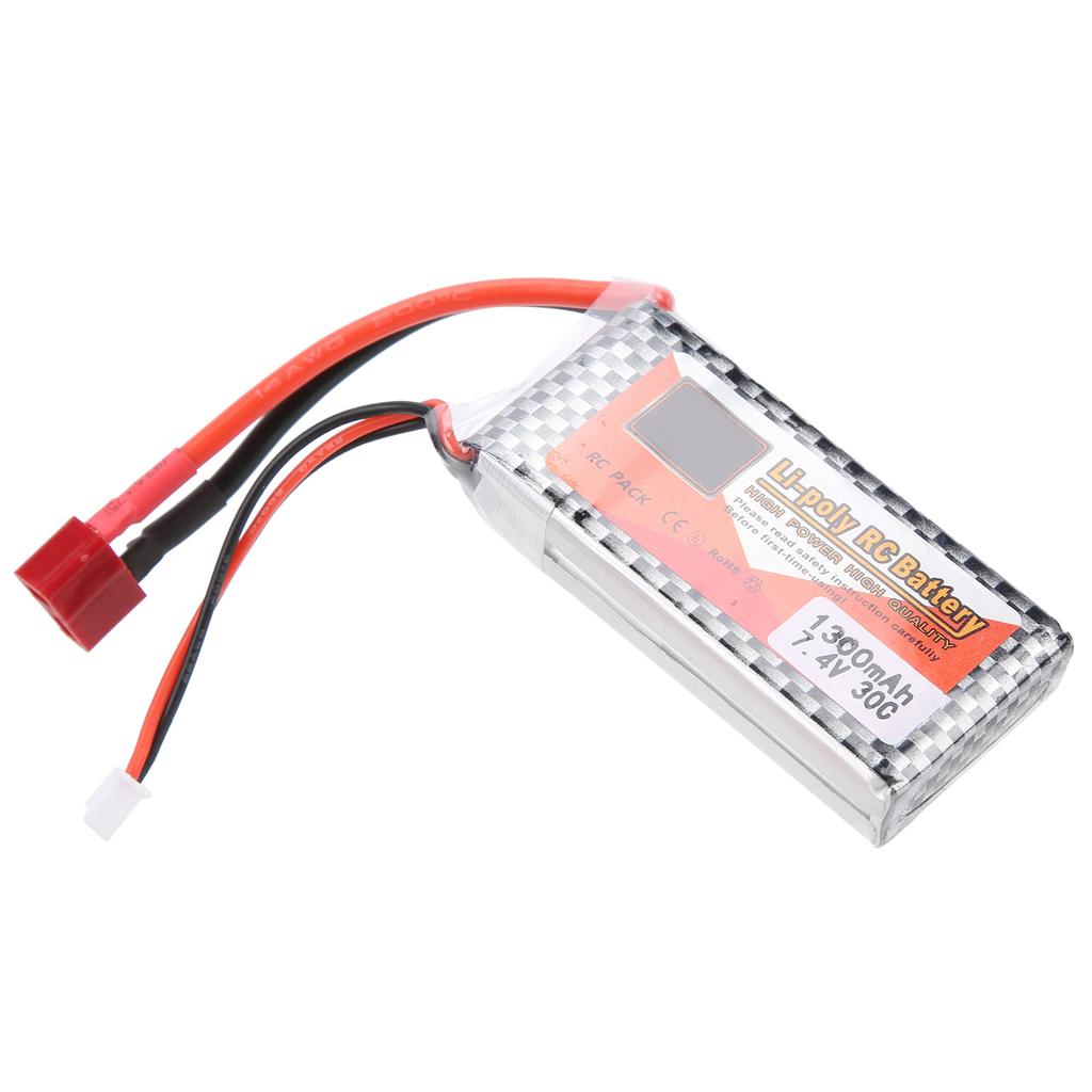 7.4V 1300mAh 30C Lipo Battery with T Plug Rechargeable Lithium Battery for Remote Control Car Boat Airplane