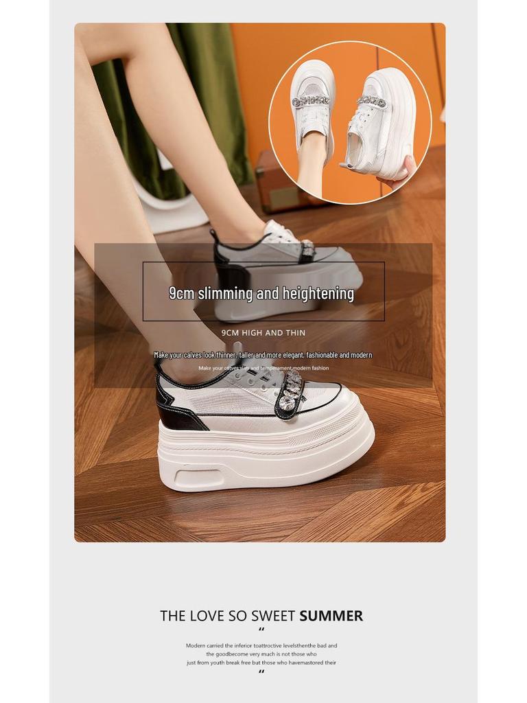 Women's 2025 Summer White Platform Sneakers - Thick-Soled, Breathable Mesh, Inner Lift, Casual Sports Style