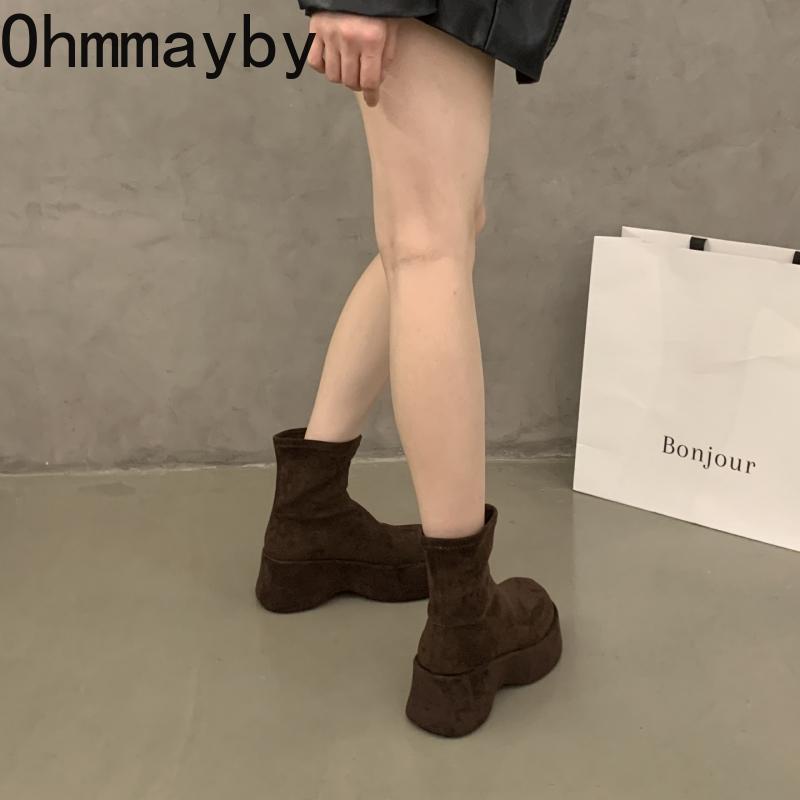 Platform Woman Ankle Boots Fashion Round Toe Height Increase Shoes Punk Style Ladies Modern Bottes