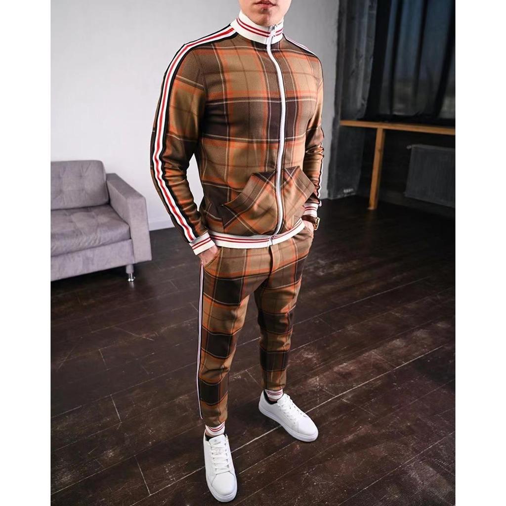 3D Printed Plaid Fashion Suit Men's Sportswear Set Men's Jacket Set Men's Zipper Suit Men's Hoodie Set Men's Sweater + Pants Set
