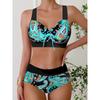 New Summer Women's Holiday Resort Style Swimwear Fashion Design Sunset Slanting Sun Printed Swimsuit Two Piece SetS-5XL