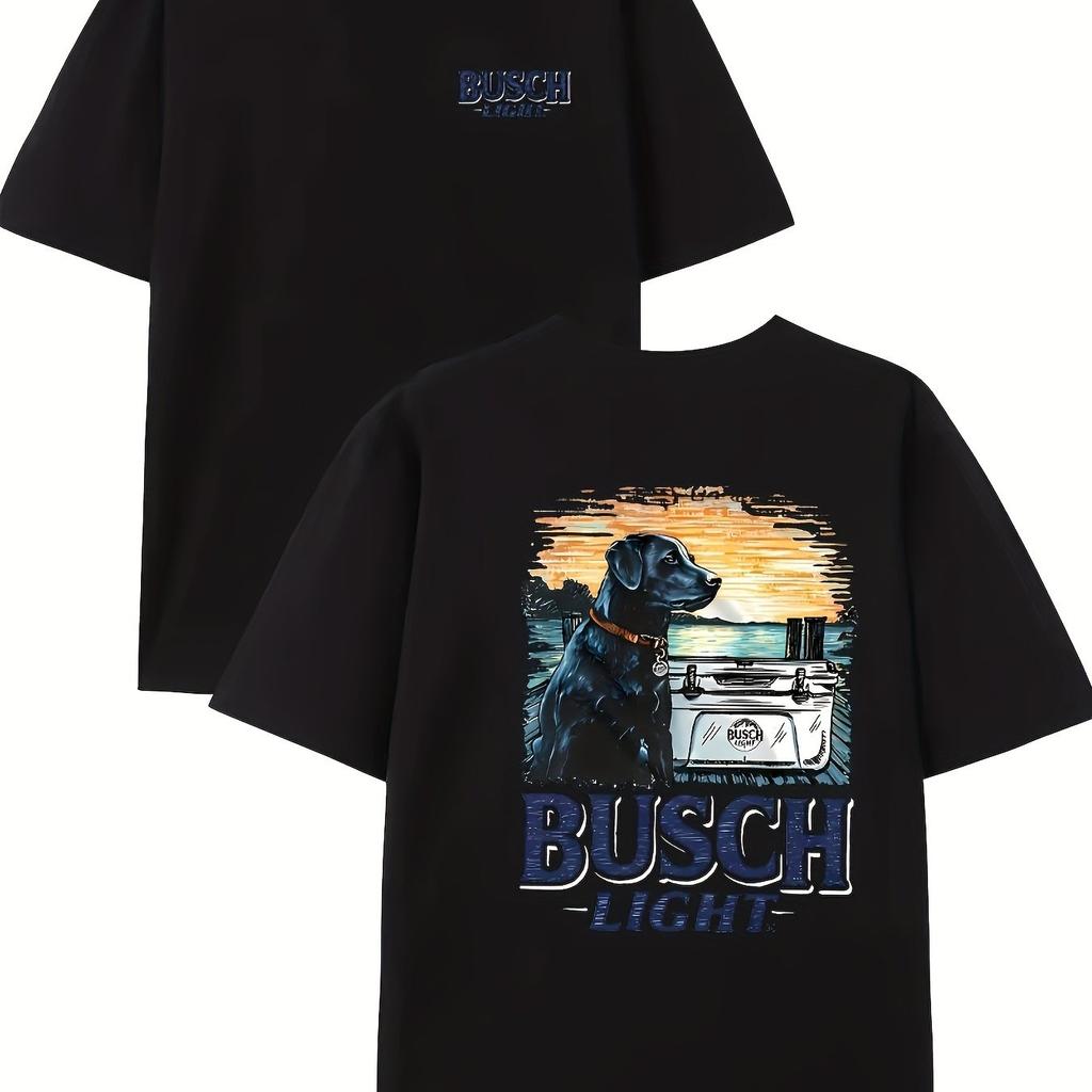 Tričko s potiskem psa Busch Light s kulatým výstřihem a krátkým rukávem, měkké, prodyšné, pohodlné, ležérní módní top pro muže