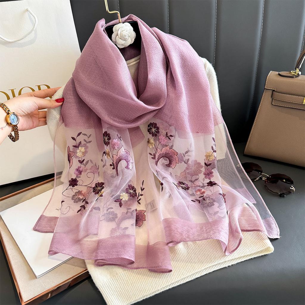 Silk wool scarf Shawls and Wraps Women Floral Embroidery Bufandas Foulard Pashmina Neck Poncho Female Scarves Hijab Bandana