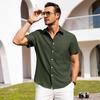 Alimens & Gentle Men's Linen Shirt Short Sleeve Button Up Shirt Wrinkle Free Casual Vacation Beach Summer