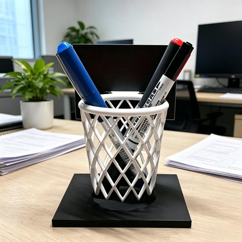 1pc 3D Printed Basketball Hoop Pen Holder Novelty Desk Organizer Fun Sports Themed Stationery Cup for Office and Classroom