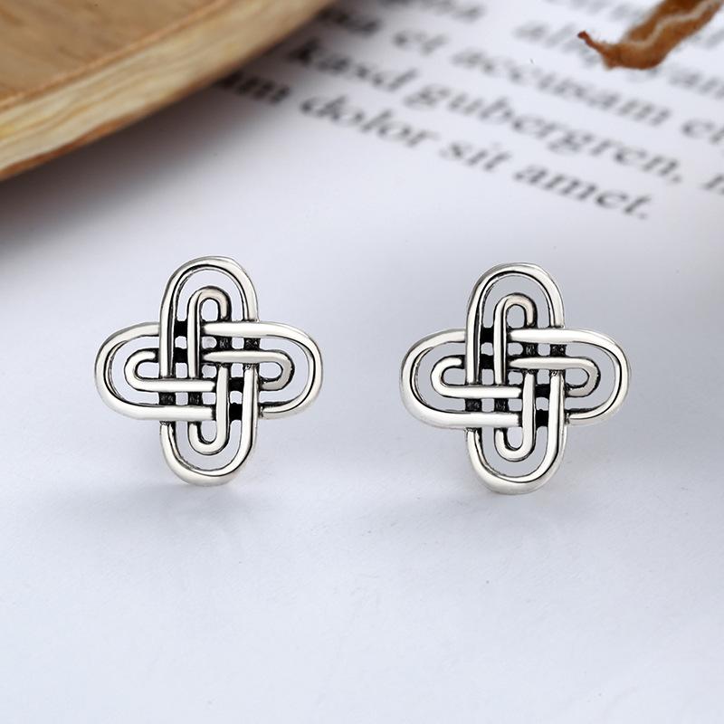 Earrings Ethnic Style Chinese Knot Retro Old Heart Knot Earrings Men'S And Women'S Simple Geometric Earrings Accessories