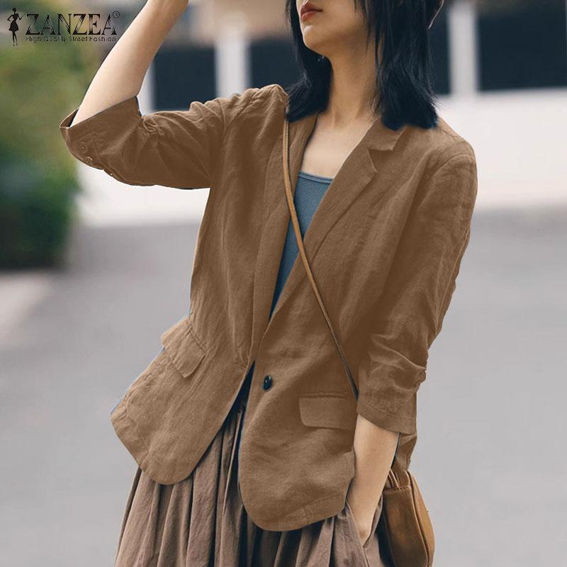 

ZANZEA Женский повседневный кардиган с отложным воротником и рукавами 3/4, тонкая верхняя одежда 3XL зелёный