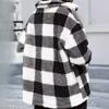 European American Women Checked Plush Coat Patch Pocket Versatile Long Sleeve Winter Fashion Casual Jacket